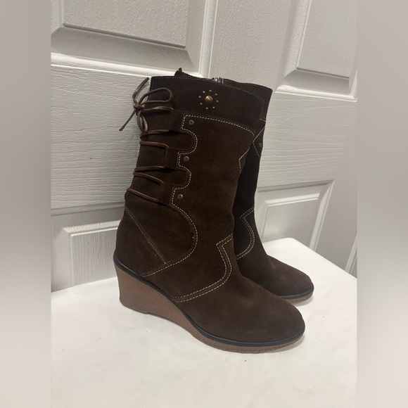 Flexi Dark Brown Women Wedge Suede Boots Size 7.5. Mex 24.5 - Picture 1 of 16